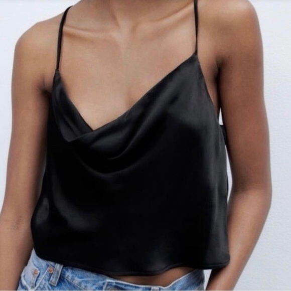 Zara Tops - NWOT Zara Satin Elegant Black Women's Cowl Neck Tank Top Size Medium